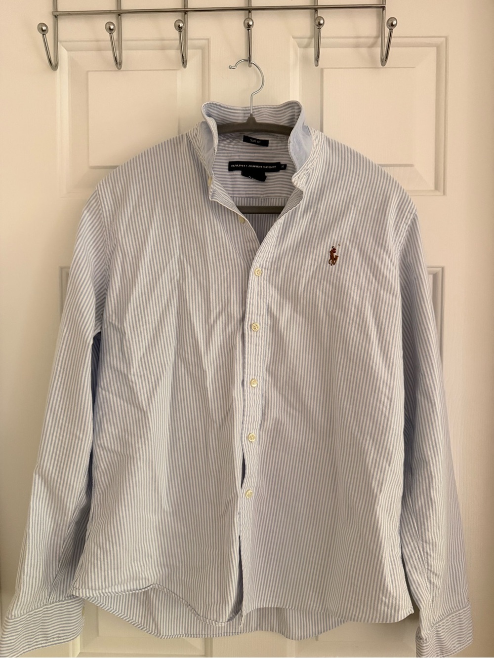 Women’s slim fit- 14 Polo by Ralph Lauren Blue & White Striped Button-Up Shirt